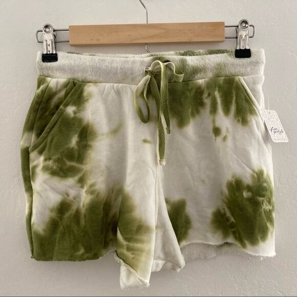 Free People Kelly Washed Tie Dye Set Sweatshirt Shorts Army Green Women's XS NWT - Picture 7 of 14